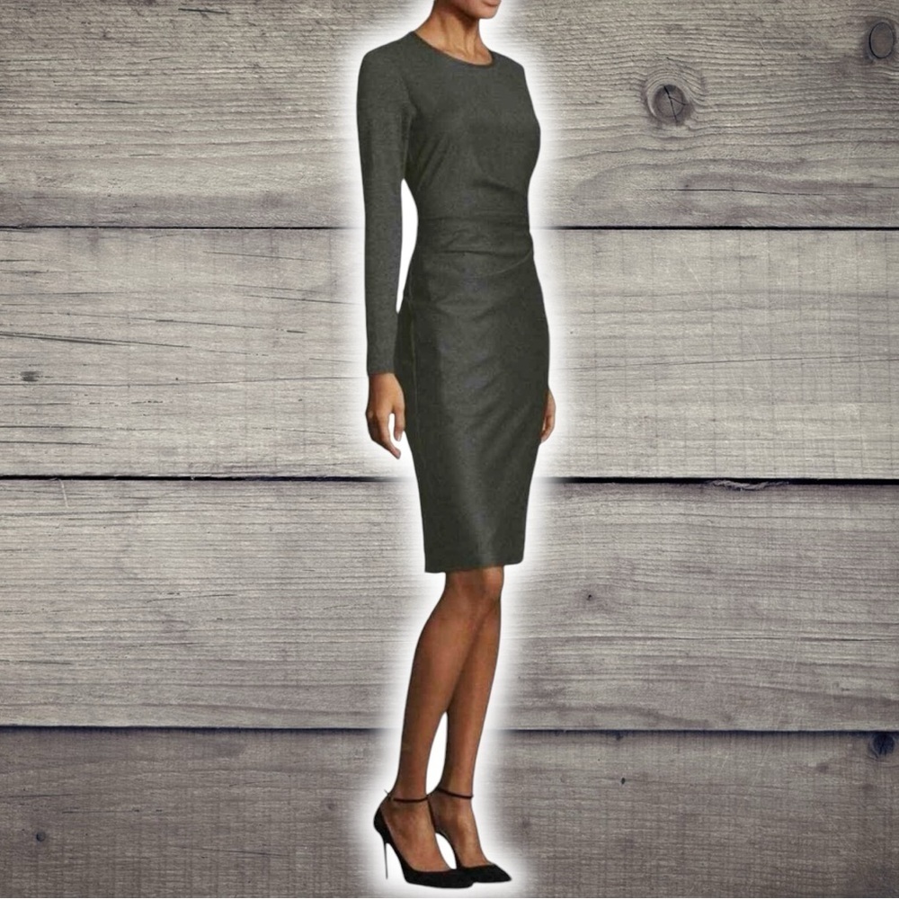 Max Mara Dark Charcoal Gray ‘Ragazza’ Jersey Knit Sleeve Pure Wool Dress Size 8